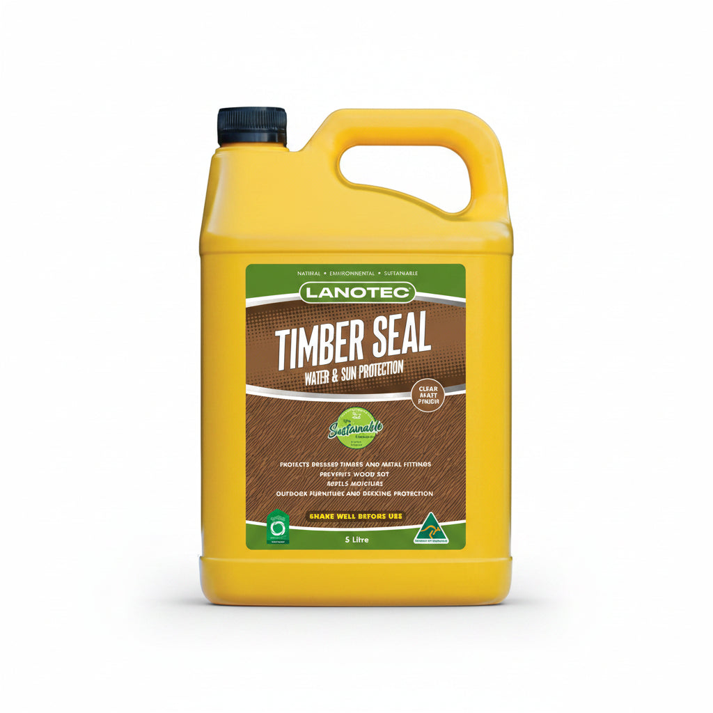 yellow 5ltr screw top container with timber seal product as contents