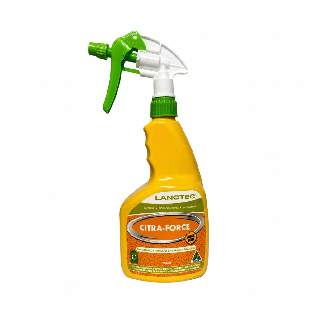 Yellow spray bottle labeled 'Citra-Force' with a green nozzle on a white background
