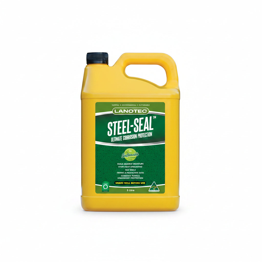 image of steel seal in yellow 5ltr screw top container with green steel seal label