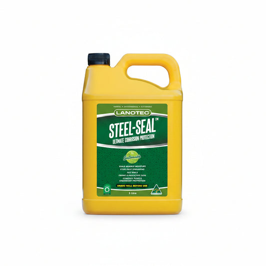 image of steel seal in yellow 5ltr screw top container with green steel seal label